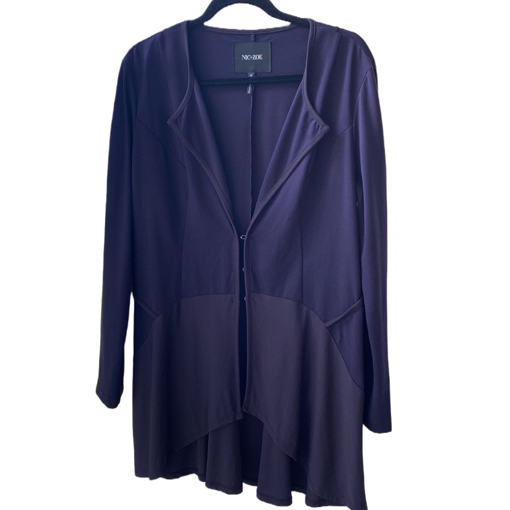 💙🖤 Nic+Zoe Jersey Knit 3 Hook & Eye Closure Long 33” Riding Jacket Navy & Black
